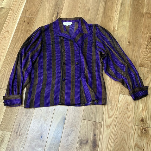 Che Bella Tops - Vintage double breasted puff sleeve Shirt in Purple/Black/brown check Sz 12